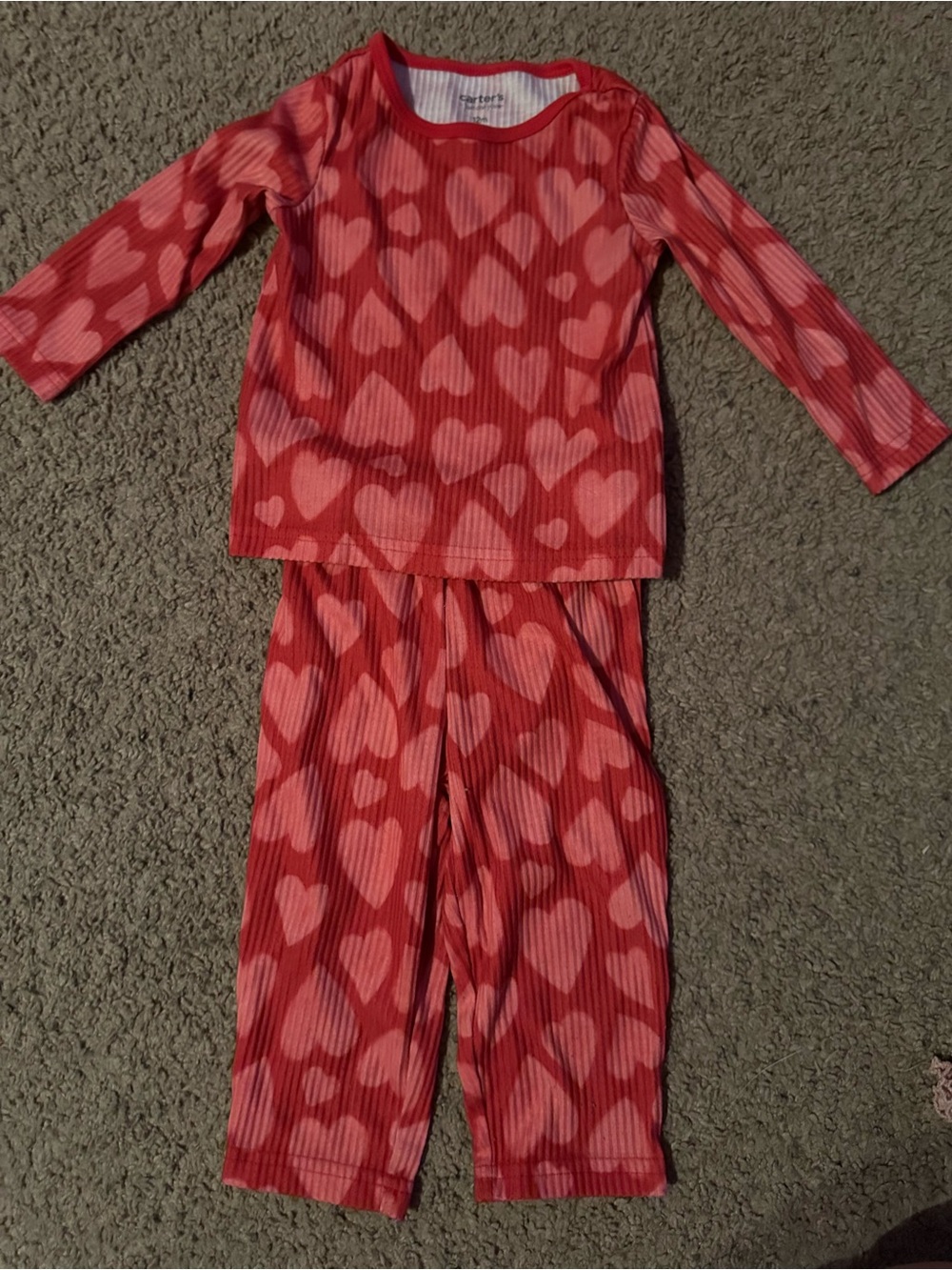 Carter's Pink and Red Heart-Print Two-Piece Pajama Set